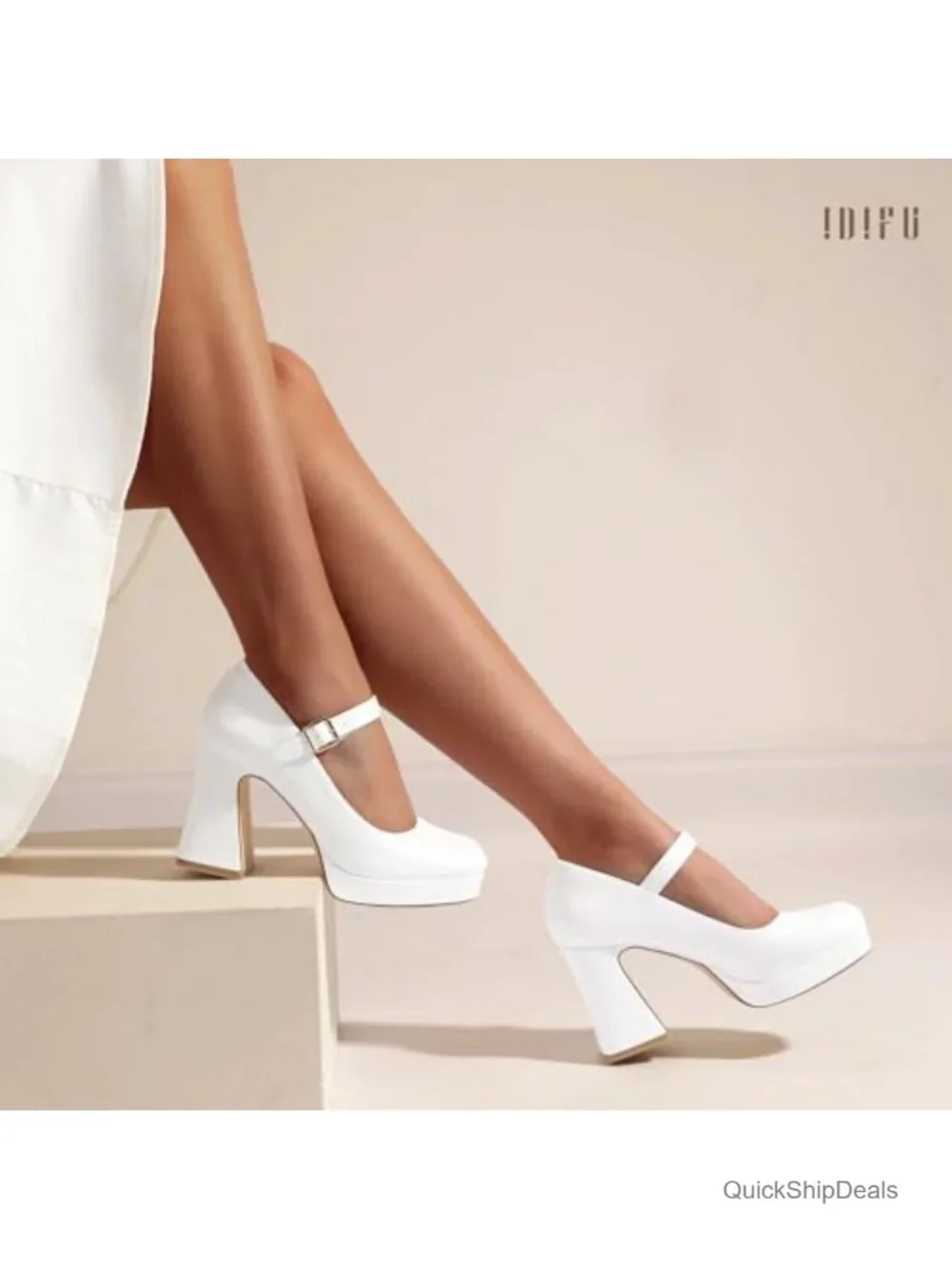 IDIFU Platform Mary Jane Shoes Women's Pumps High Closed Toe Heels